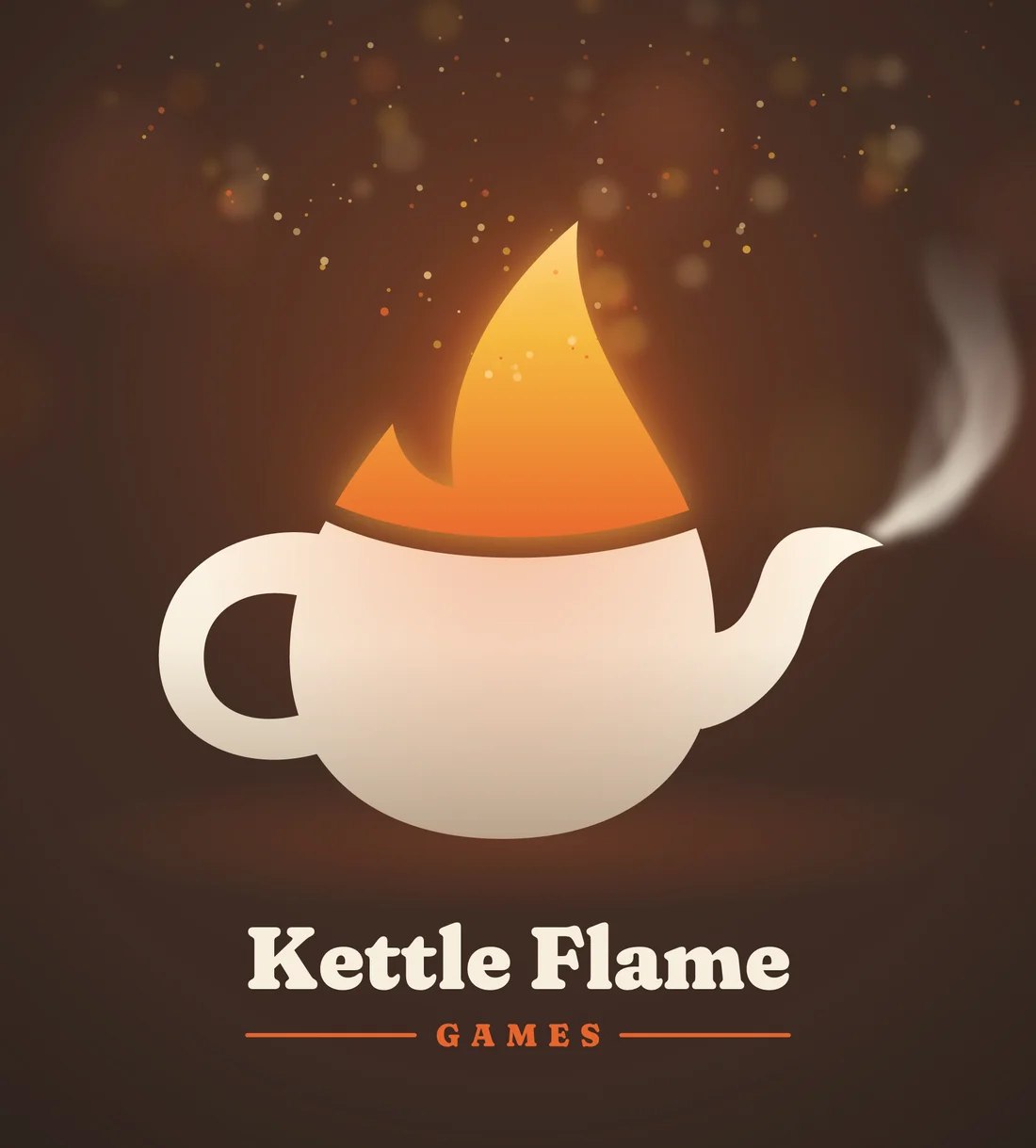 The Kettle Flame Games logo: a cream kettle with an ember flame, glowing in the dark